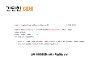 간단한 예제
실제 데이터를 흘려보내서 학습하는 부분
 