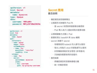 ^f
? CY c
?  ʽd Pod 
?  secret иrԄӸ
? Pod ˞؆ʽҪĄ
? ԭh׃ʽ Pod
? ǰ base64  data a
? secret 䌍 secret
? Йʹ kubectl ˶Կ
? ÿ̨Ј etcd ĹcԿ
? ᘌCðȫܿ (ǳ)
? ֻdҪʹõ
? È
? CY ӳ x
? yһĎܹܿ
 