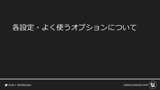 #UE4Osaka
各設定・よく使うオプションについて
 