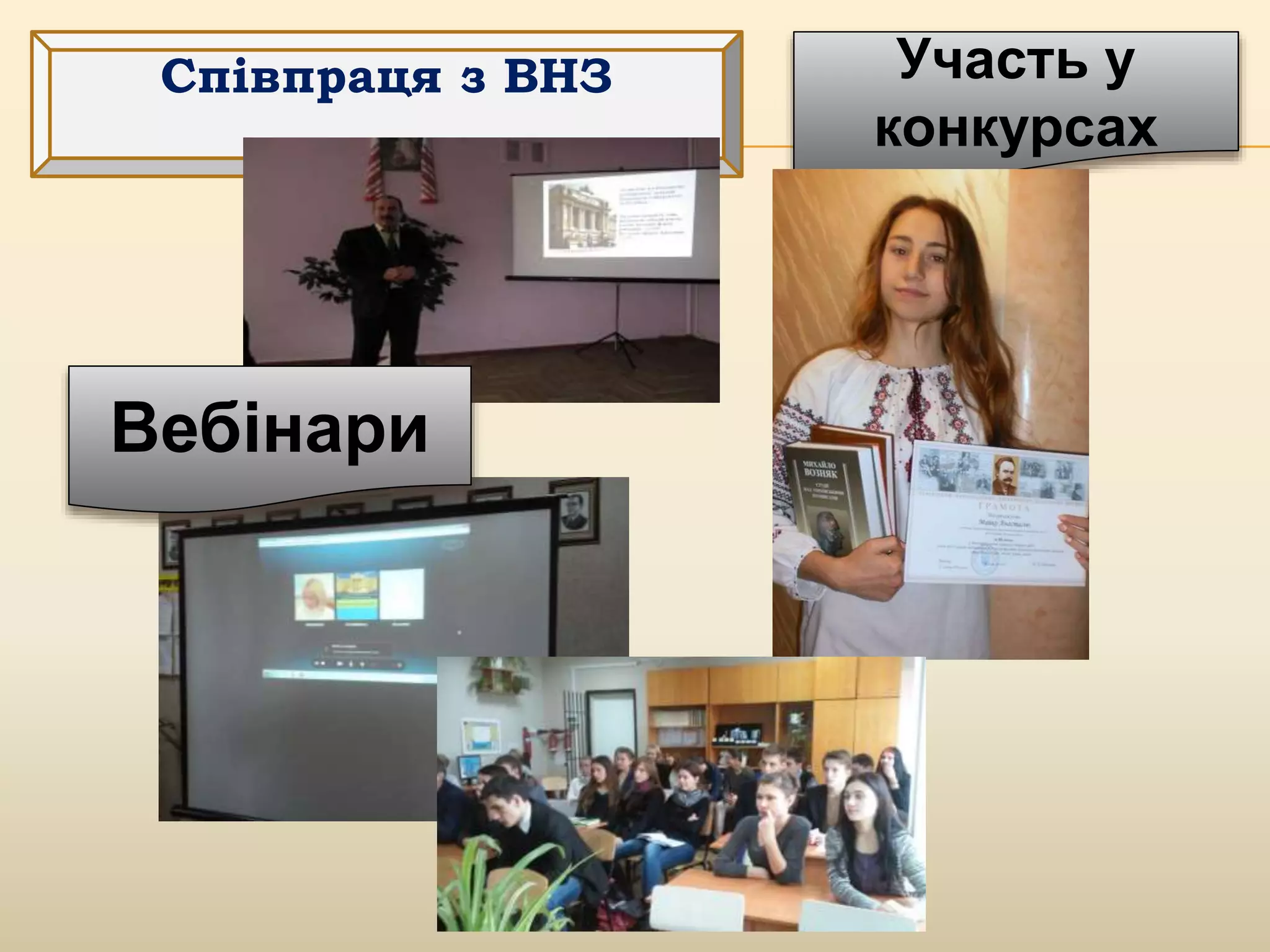 Співпраця з ВНЗ
Вебінари
Участь у
конкурсах
 