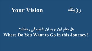 Your Vision ‫رؤيتك‬
‫رحلتك؟‬ ‫فى‬ ‫تذهب‬ ‫أن‬ ‫تريد‬ ‫أين‬ ‫تعلم‬ ‫هل‬
Where Do You Want to Go in this Journey?
 