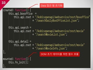 33
Data 접근 및 초기화
DOM 초기 데이터를 위한 함수 호출
 