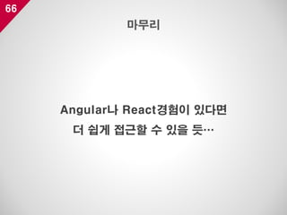 66
Angular나 React경험이 있다면
더 쉽게 접근할 수 있을 듯…
마무리
 