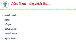 નૈતતક તવકાસ : કોલ્હબગષનો તસદ્ાાંત
- સ્વકેન્રી તબક્કો
- રૂરિગત
- રૂિીમુતત
- પિકેન્રી તબક્કો
- આત્માનો અવાજ
- બહુજન રહતાય
 