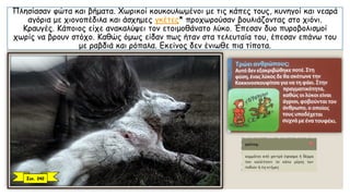 Πλησίασαν φώτα και βήματα. Χωρικοί κουκουλωμένοι με τις κάπες τους, κυνηγοί και νεαρά
αγόρια με χιονοπέδιλα και άσχημες γκέτες* προχωρούσαν βουλιάζοντας στο χιόνι.
Κραυγές. Κάποιος είχε ανακαλύψει τον ετοιμοθάνατο λύκο. Έπεσαν δυο πυροβολισμοί
χωρίς να βρουν στόχο. Καθώς όμως είδαν πως ήταν στα τελευταία του, έπεσαν επάνω του
με ραβδιά και ρόπαλα. Εκείνος δεν ένιωθε πια τίποτα.
Σελ. 242
 