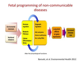 Fetal programming of non-communicable
diseases
Barouki, et al. Environmental Health 2012
Altered Developmental programming may lead to disease later in life...
Alter the physiological functions
 