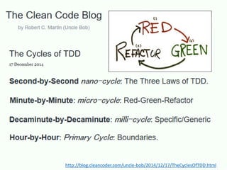 http://blog.cleancoder.com/uncle-bob/2014/12/17/TheCyclesOfTDD.html
 