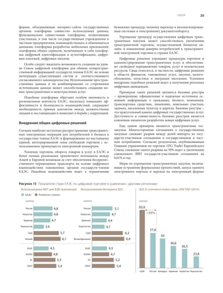 20ОБЗОР
формы, объединяющие интернет-сайты государственных
органов; платформы совместно используемых данных;
функционально совместимые платформы, позволяющие
участникам, в том числе государственным учреждениям и
частным предприятиям, взаимодействовать и обмениваться
данными; платформы разработки мобильных приложений;
платформы общих сервисов, включающих в себя платфор-
мы цифровой идентификации и аутентификации, цифро-
вых платежей, цифровых закупок.
Особо следует выделить возможность создания на уров-
не Союза цифровой платформы для обмена геопростран-
ственной информацией государств-членов ЕАЭС на основе
интеграции существующих систем и соответствующего
согласованного законодательства. Использование простран-
ственных данных и их комбинирование со сторонними
источниками данных может способствовать созданию но-
вых трансграничных и межотраслевых услуг.
Подобные платформы обретают особую значимость в
региональном контексте ЕАЭС, поскольку повышают эф-
фективность и безопасность взаимодействий, сокращают
необходимость прямых контактов между должностными
лицами и поставщиками и помогают в борьбе с коррупцией.
Внедрение общих цифровых решений
Сегодня наиболее актуально распространение трансгранич-
ных электронных операций для потребителей и бизнеса в
государствах-членах ЕАЭС и формирование по-настоящему
единой, интегрированной зоны свободной торговли с ис-
пользованием преимуществ электронной коммерции.
Усиление торговли, оборота товаров и услуг в ЕАЭС и
более полная реализация транзитного потенциала между
Азией и Европой возможна за счет обеспечения беспрепят-
ственного перемещения транспорта на основе цифрового
взаимодействия таможенных органов государств-членов
ЕАЭС. Подобное взаимодействие ведет к ограничению
бумажных процедур, полному переходу к автоматизирован-
ным системам и электронному документообороту.
Упрощение процедур осуществления цифровых транс-
граничных покупок может способствовать увеличению
трансграничной торговли, осуществляемой бизнесом он-
лайн, и повышению доверия потребителей к трансгранич-
ной электронной торговле в странах ЕАЭС.
Цифровые решения упрощают процедуры торговли и
администрирования трансграничных услуг и обеспечива-
ют свободное передвижение товаров, услуг и человеческих
ресурсов. Сюда относятся, в частности, цифровые решения
в области финансов, таможенных услуг, закупок, налого-
обложения, логистики и миграции населения. Успешное
внедрение подобных решений ведет к получению реальных
цифровых дивидендов.
Примером таких решений являются базовые реестры
– проверенные, официальные и надежные источники ос-
новной информации о гражданах, бизнесе, компаниях,
транспортных средствах, лицензиях, земельных участках,
зданиях, населенных пунктах и дорогах. Базовые реестры –
это краеугольный камень цифровых государственных услуг.
Доступность и совместимость базовых реестров является
ключевым элементом разработки новых цифровых услуг.
Еще одним примером являются трансграничные гос-
закупки. Многосторонние соглашения о государственных
закупках снижают разрыв между долей импорта из госу-
дарств-участников соглашения в государственном и част-
ном потреблении. Согласно результатам, опубликованным
Главным управлением по торговле (DG Trade) Европейского
Союза, снижение такого разрыва на 50% ведет к увеличению
совокупного ВВП государств-участников соглашения на
0,01% в год.
Меры по упрощению трансграничных закупок, включа-
ющие устранение формальных препятствий, запуск единого
электронного портала и переход на электронный формат
Рисунок 15  Показатели стран ЕАЭС по цифровой торговле в сравнении с другими регионами
4,8 5,1
4,7
4,4
4,8
4,8 4,7
4,5 4,5
4,7
3,9
5,7
5,3
5,4
5,2
5,4
6,1
82,6
57,6
36,6
36,5
23,8
50
оценка оценка оценка
Россия
ЕАЭС
АСЕАН
ЕС
ОЭСР
ЕАЭС
АСЕАН
ЕС
ОЭСР
Казахстан
Армения
Кыргызстан
США
Россия
Казахстан
Армения
Кыргызстан
США
Япония
США Россия Беларусь Армения Казахстан Кыргызстан
Великобритания
Использование ИКТ для B2B транзакций Использование Интернета B2C B2C E-commerce Index value, UNCTAD (2014)
ЕАЭС Развитые страны
4,1
6,3
6,4
30%
 