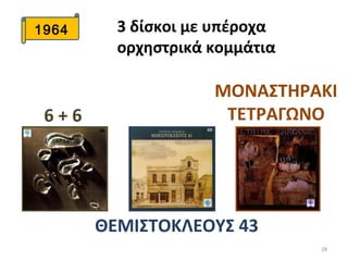 1964
28
6 + 6
3 δίσκοι με υπέροχα
ορχηστρικά κομμάτια
ΘΕΜΙΣΤΟΚΛΕΟΥΣ 43
ΜΟΝΑΣΤΗΡΑΚΙ
ΤΕΤΡΑΓΩΝΟ
 