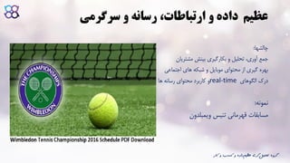 ‫سرگرمی‬ ‫و‬ ‫رسانه‬ ،‫ارتباطات‬ ‫و‬ ‫داده‬ ‫عظیم‬
‫چالشها‬:
‫جمع‬،‫آوری‬‫تحلیل‬‫و‬‫بکارگیری‬‫بینش‬‫مشتریان‬
‫بهره‬‫گیری‬‫از‬‫محتوای‬‫موبایل‬‫و‬‫شبکه‬‫های‬‫اجتماعی‬
‫درک‬‫الگوهای‬real-time‫و‬‫کاربرد‬‫محتوای‬‫رسانه‬‫ها‬
‫نمونه‬:
‫مسابقات‬‫قهرمانی‬‫تنیس‬‫ویمبلدون‬
‫ک‬ ‫و‬ ‫کسب‬ ‫و‬ ‫داده‬‫عظیم‬ ‫گری‬‫تحلیل‬ ‫گروه‬‫ار‬
 