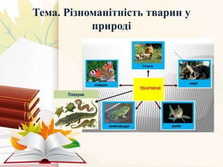 Тема. Різноманітність тварин у
природі
 