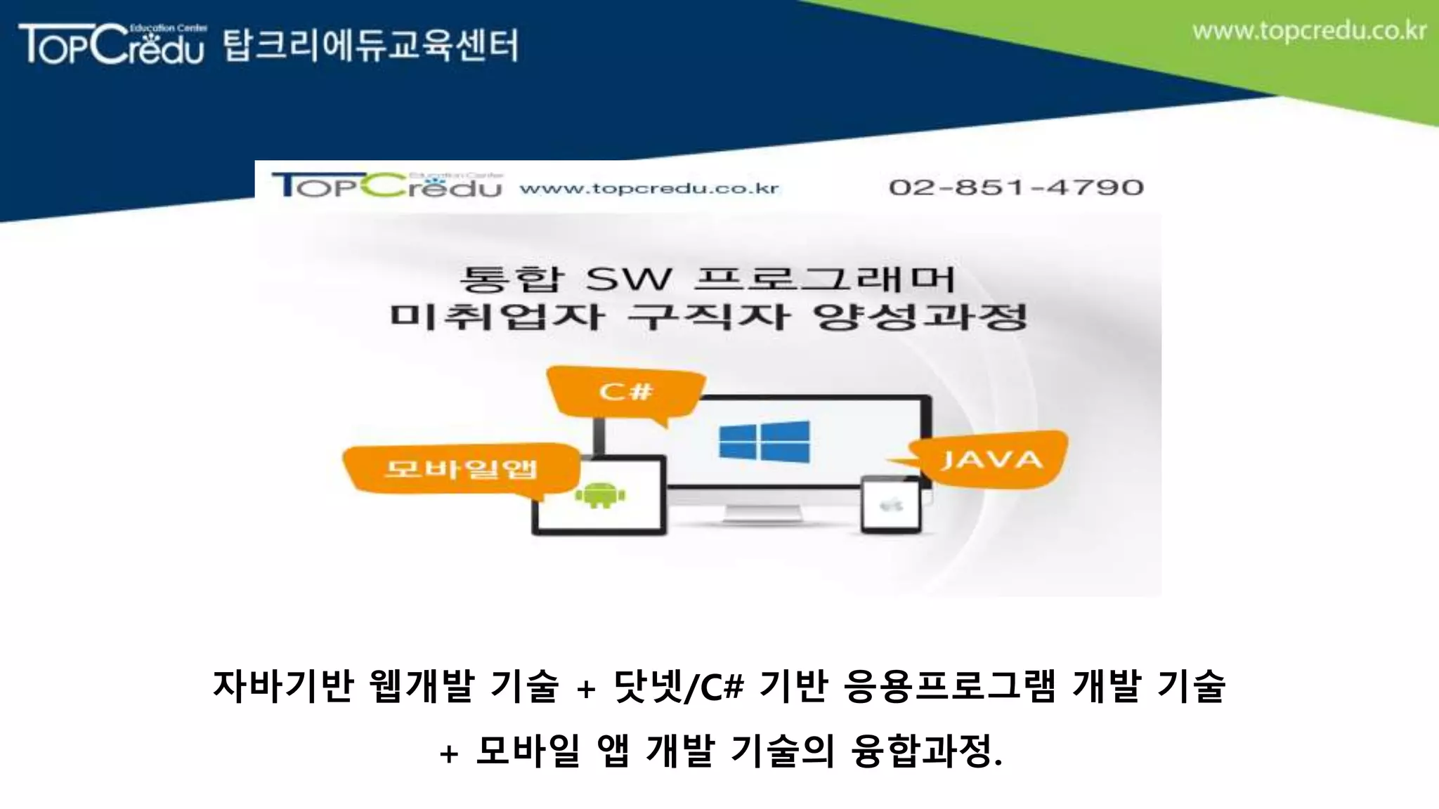 자바기반 웹개발 기술 + 닷넷/C# 기반 응용프로그램 개발 기술
+ 모바일 앱 개발 기술의 융합과정.
 