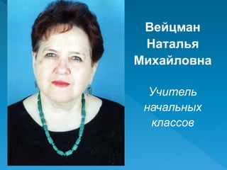 Вейцман
Наталья
Михайловна
Учитель
начальных
классов
 