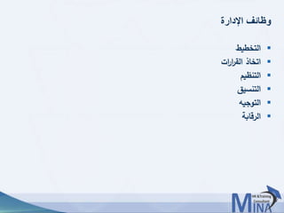 © This document contains confidential information and is for the use of the Egyptian Banking Institute.44
‫اإلدارة‬ ‫وظائف‬
‫التخطيط‬
‫ات‬‫ر‬‫ا‬‫ر‬‫الق‬ ‫اتخاذ‬
‫التنظيم‬
‫التنسيق‬
‫التوجيه‬
‫الرقابة‬
 