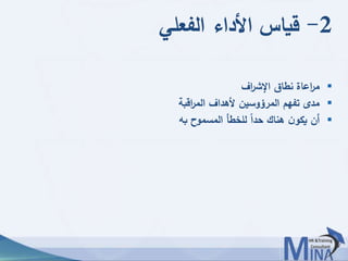 © This document contains confidential information and is for the use of the Egyptian Banking Institute.7171
2-‫الفعلي‬ ‫األداء‬ ‫قياس‬
‫اف‬‫ر‬‫اإلش‬ ‫نطاق‬ ‫اعاة‬‫ر‬‫م‬
‫اقبة‬‫ر‬‫الم‬ ‫ألهداف‬ ‫المرؤوسين‬ ‫تفهم‬ ‫مدى‬
‫به‬ ‫المسموح‬ ‫للخطأ‬ ‫حدا‬ ‫هناك‬ ‫ن‬‫يكو‬ ‫أن‬
 