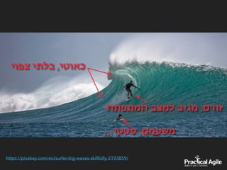 …‫סטטי‬ ,‫משעמם‬
‫צפוי‬ ‫בלתי‬ ,‫כאוטי‬
https://pixabay.com/en/surfer-big-waves-skillfully-2193859/
‫המתפתח‬ ‫למצב‬ ‫מגיב‬ ,‫זורם‬
 