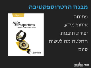 ‫הרטרוספקטיבה‬ ‫מבנה‬
‫פתיחה‬
‫מידע‬ ‫איסוף‬
‫תובנות‬ ‫יצירת‬
‫לעשות‬ ‫מה‬ ‫החלטה‬
‫סיום‬
 