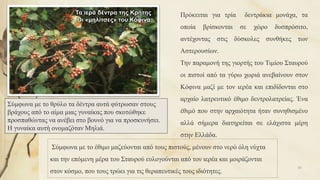 Τα ιερά δέντρα της Κρήτης
Οι «μηλίτσες» του Κόφινα
Πρόκειται για τρία δεντράκια μονάχα, τα
οποία βρίσκονται σε χώρο δυσπρόσιτο,
αντέχοντας στις δύσκολες συνθήκες των
Αστερουσίων.
Την παραμονή της γιορτής του Τιμίου Σταυρού
οι πιστοί από τα γύρω χωριά ανεβαίνουν στον
Κόφινα μαζί με τον ιερέα και επιδίδονται στο
αρχαίο λατρευτικό έθιμο δεντρολατρείας. Ένα
έθιμό που στην αρχαιότητα ήταν συνηθισμένο
αλλά σήμερα διατηρείται σε ελάχιστα μέρη
στην Ελλάδα.
Σύμφωνα με το θρύλο τα δέντρα αυτά φύτρωσαν στους
βράχους από το αίμα μιας γυναίκας που σκοτώθηκε
προσπαθώντας να ανέβει στο βουνό για να προσκυνήσει.
Η γυναίκα αυτή ονομαζόταν Μηλιά.
Σύμφωνα με το έθιμο μαζεύονται από τους πιστούς, μένουν στο νερό όλη νύχτα
και την επόμενη μέρα του Σταυρού ευλογούνται από τον ιερέα και μοιράζονται
στον κόσμο, που τους τρώει για τις θεραπευτικές τους ιδιότητες.
45
 