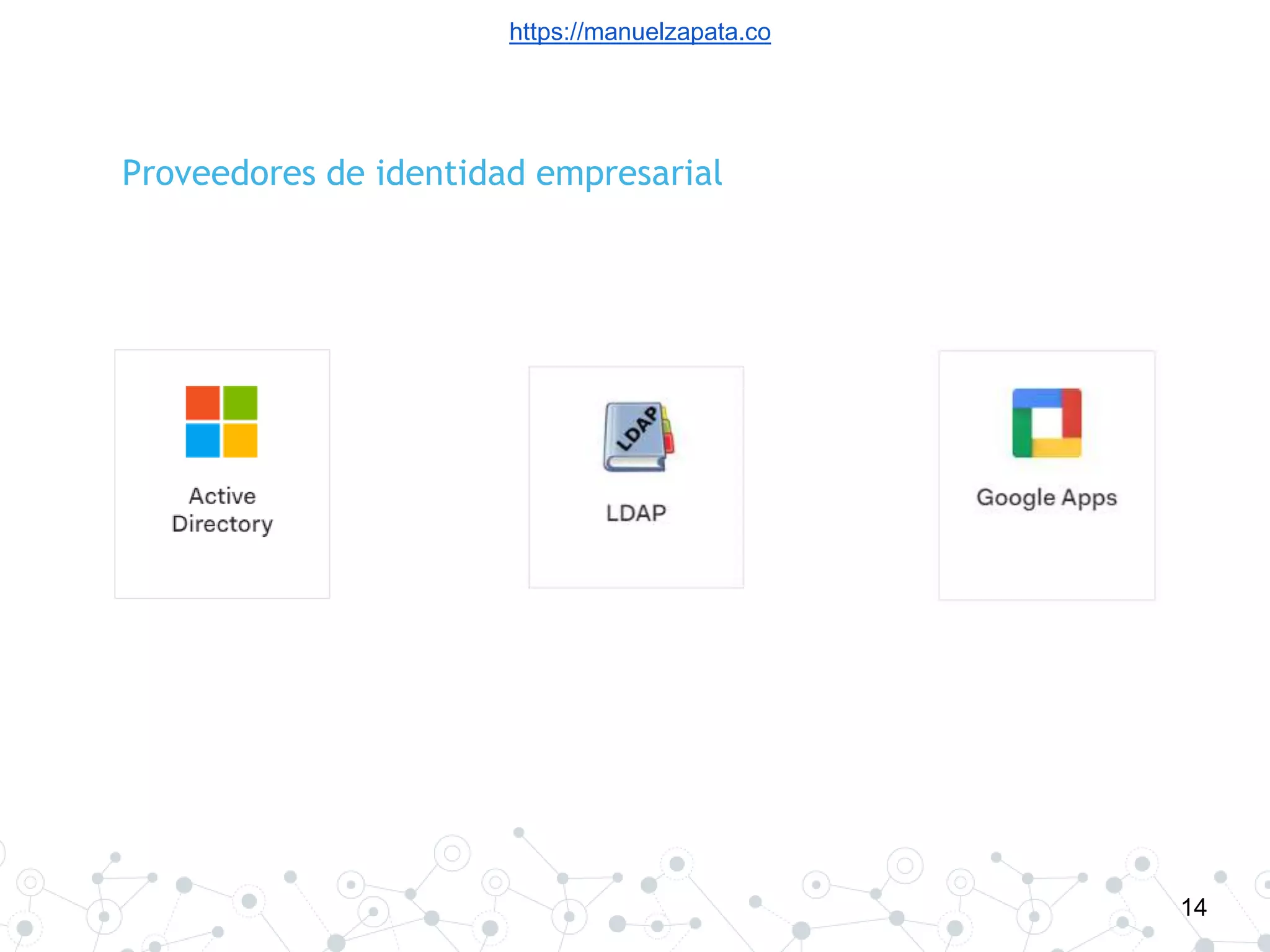 https://manuelzapata.co
14
Proveedores de identidad empresarial
 