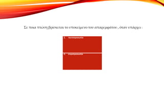 1. ταυτοπροσωπία
2. ετεροπροσωπία
Σε ποια πτώση βρίσκεται το υποκείμενο του απαρεμφάτου , όταν υπάρχει :
 