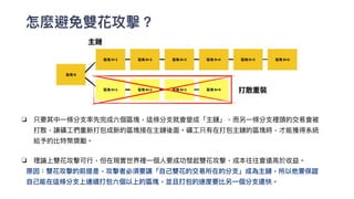 怎麼避免雙花攻擊？
❏ 只要其中⼀條分⽀率先完成六個區塊，這條分⽀就會變成「主鏈」，⽽另⼀條分⽀裡頭的交易會被
打散，讓礦⼯們重新打包成新的區塊接在主鏈後⾯。礦⼯只有在打包主鏈的區塊時，才能獲得系統
給予的比特幣獎勵。


❏ 理論上雙花攻擊可⾏，但在現實世界裡⼀個⼈要成功發起雙花攻擊，成本往往會遠⾼於收益。


原因：雙花攻擊的前提是，攻擊者必須要讓「⾃⼰雙花的交易所在的分⽀」成為主鏈，所以他要保證
⾃⼰能在這條分⽀上連續打包六個以上的區塊，並且打包的速度要比另⼀個分⽀還快。


 
