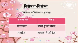 ववशेषण-ववशेष्य
समस्त पि ववग्रह
पीतनवस्त्र पीला है जो वस्त्र
िहादेव िहान हैं जो देव
ववशेषण + ववशेटय = सिस्तन
 