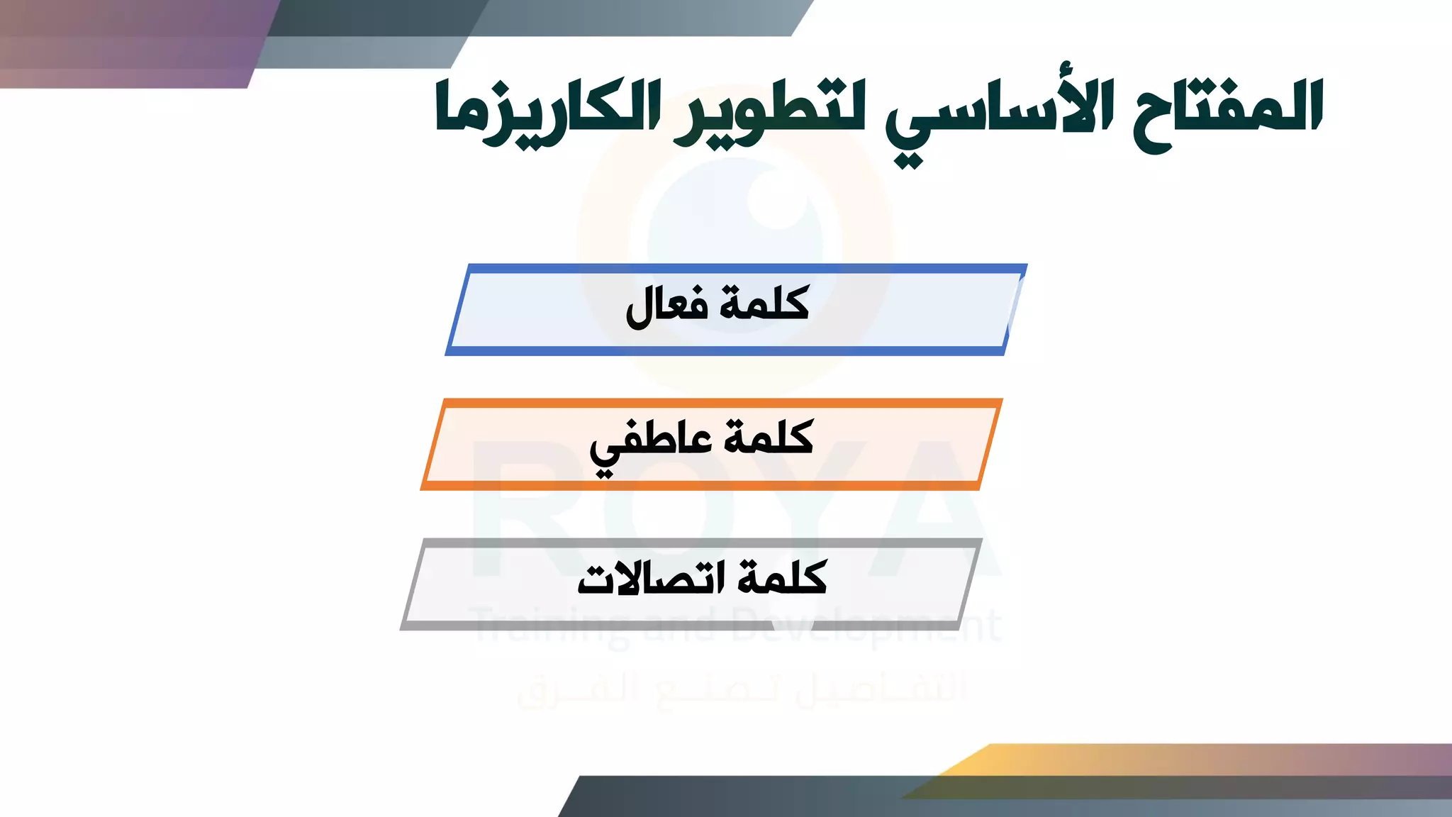 ‫الكاريزما‬ ‫لتطوير‬ ‫األساسي‬ ‫المفتاح‬
‫فعال‬ ‫كلمة‬
‫عاطفي‬ ‫كلمة‬
‫اتصاالت‬ ‫كلمة‬
 