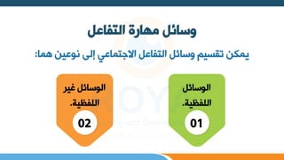 ‫التفاعل‬ ‫مهارة‬ ‫وسائل‬
‫مة‬ ‫تووعينت‬ ‫يمكنتتقأييتوسةئلتملعيةعلتمالاعمةعاتإل‬
:
‫ملوسةئلت‬
‫ملليظيج‬
.
01
‫ملوسةئلتغيات‬
‫ملليظيج‬
.
02
 