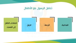 ‫األطفال‬ ‫مع‬ ‫الرسول‬ ‫تعامل‬
‫المداعبة‬
.
‫الرحمة‬
.
‫الرفق‬
.
‫الطفل‬ ‫اصطحاب‬
‫المسجد‬ ‫إلى‬
.
 