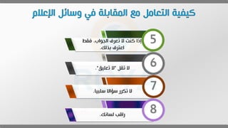 ‫فقط‬ ‫العواب‬ ‫تعرف‬ ‫ال‬ ‫كنت‬ ‫إذا‬
‫بذلك‬ ‫اعترف‬
.
5
‫تقل‬ ‫ال‬
"
‫تعليق‬ ‫ال‬
." 6
‫سلبيا‬ ‫سؤاال‬ ‫تكرر‬ ‫ال‬
. 7
‫لقانك‬ ‫راقب‬
. 8
 