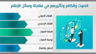 ‫الصوتي‬ ‫اإللقا‬
.
‫العقدي‬ ‫اإللقا‬
.
‫الصوت‬ ‫عبقة‬
.
‫الصوت‬ ‫نوعية‬
.
‫ظ‬ ‫والل‬ ‫النطق‬
.
 