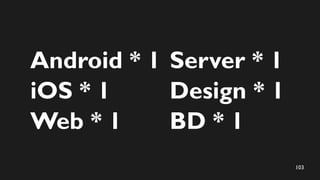 103
Android * 1
iOS * 1
Web * 1
Server * 1
Design * 1
BD * 1
 