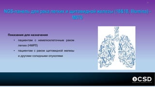 NGS-панель для рака легких и щитовидной железы (18&18, Illumina) -
M070
Показания для назначения
• пациентам с немелкоклеточным раком
легких (НМРЛ)
• пациентам с раком щитовидной железы
и другими солидными опухолями
35
 