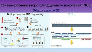 Секвенирование второго/следующего поколения (NGS)
Общая схема NGS
4
 