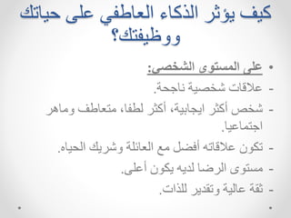 ‫حيهتك‬ ‫اش‬ ‫ك‬ ‫العهط‬ ‫هء‬ ‫الذ‬ ‫اؤثر‬ ‫يف‬
‫تك؟‬ ‫ااظي‬
•
‫الشخصي‬ ‫المستوى‬ ‫على‬
:
-
‫حة‬ ‫ه‬ ‫شرصية‬ ‫االقهت‬
.
-
‫امههر‬ ‫متعهطف‬ ،‫ه‬ ‫لط‬ ‫ثر‬ ‫ت‬ ،‫ااجهبية‬ ‫ثر‬ ‫ت‬ ‫شر‬
‫تلهايه‬ ‫ا‬
.
-
‫الحيه‬ ‫اشراك‬ ‫العهئشة‬ ‫م‬ ‫ض‬ ‫ت‬ ‫االقهتم‬ ‫د‬ ‫تخ‬
.
-
‫تاش‬ ‫د‬ ‫اخ‬ ‫لدام‬ ‫الرضه‬ ‫ت‬ ‫م‬
.
-
‫لشذات‬ ‫اتقدار‬ ‫اهلية‬ ‫ثقة‬
.
 