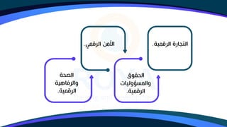 ‫الرقمية‬ ‫التجارة‬
.
‫الحقوق‬
‫والماؤوليات‬
‫الرقمية‬
.
‫الرقمخ‬ ‫اعمن‬
.
‫الصحة‬
‫ية‬ ‫والراا‬
‫الرقمية‬
.
 