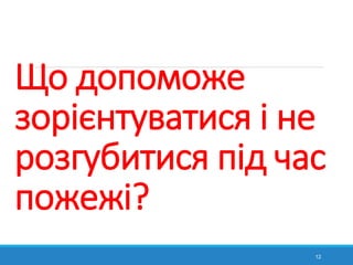 Що допоможе
зорієнтуватися і не
розгубитися під час
пожежі?
12
 