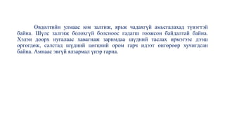 Өвдөлтийн улмаас юм залгиж, ярьж чадахгүй амьсгалахад түвэгтэй
байна. Шүлс залгиж болохгүй болсноос гадагш гоожсон байдалтай байна.
Хэлэн доорх нугалаас хавагнаж заримдаа шүдний таслах ирмэгээс дээш
өргөгдөж, салстад шүдний цөгцний ором гарч идээт өнгөрөөр хучигдсан
байна. Амнаас эвгүй ялзармал үнэр гарна.
 