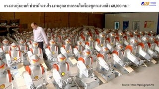 แรงงานหุ่นยนต์ ทาพนักงานโรงงานอุตสาหกรรมในเจียงซูตกงานแล้ว60,000คน!
Source: https://goo.gl/qoS7rb
WWW.RMUTSB.AC.TH 3
 