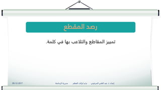 ‫كلمة‬ ‫في‬ ‫بها‬ ‫والتلاعب‬ ‫المقاطع‬ ‫تمييز‬
.
09-12-2017 ‫إعداد‬
:
‫ذ‬
.
‫م‬ ‫السرغيني‬ ‫الغني‬ ‫عبد‬
/
‫الرحامنة‬ ‫مديرية‬ ‫العظم‬ ‫انزالت‬ ‫م‬
 