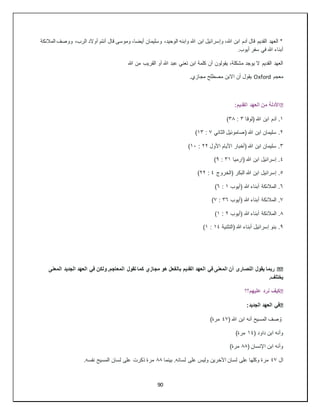 90
‫المالئكة‬ ‫ووصف‬ ،‫الرب‬ ‫أوالد‬ ‫أنتم‬ ‫قال‬ ‫وموسى‬ ،‫أيضا‬ ‫وسليمان‬ ،‫الوحيد‬ ‫وابنه‬ ‫هللا‬ ‫ابن‬ ‫وإسرائيل‬ ،‫هللا‬ ‫ابن‬ ‫آدم‬ ‫قال‬ ‫القديم‬ ‫العهد‬ *
.‫أيوب‬ ‫سفر‬ ‫في‬ ‫هللا‬ ‫أبناء‬
‫أن‬ ‫يقولون‬ ،‫مشكلة‬ ‫يوجد‬ ‫ال‬ ‫القديم‬ ‫العهد‬
‫هللا‬ ‫من‬ ‫القريب‬ ‫أو‬ ‫هللا‬ ‫عبد‬ ‫تعني‬ ‫ابن‬ ‫كلمة‬
‫معجم‬
Oxford
.‫مجازي‬ ‫مصطلح‬ ‫االبن‬ ‫أن‬ ‫يقول‬
�
:‫القديم‬ ‫العهد‬ ‫من‬ ‫األدلة‬
١
‫(لوقا‬ ‫هللا‬ ‫ابن‬ ‫آدم‬ .
٣
:
٣٨
)
٢
‫الثاني‬ ‫(صاموئيل‬ ‫هللا‬ ‫ابن‬ ‫سليمان‬ .
٧
:
١٣
)
٣
‫األول‬ ‫األيام‬ ‫(أخبار‬ ‫هللا‬ ‫ابن‬ ‫سليمان‬ .
٢٢
:
١٠
)
٤
‫(ارميا‬ ‫هللا‬ ‫ابن‬ ‫إسرائيل‬ .
٣١
:
٩
)
٥
‫(الخروج‬ ‫البكر‬ ‫هللا‬ ‫ابن‬ ‫إسرائيل‬ .
٤
:
٢٢
)
٦
‫(أيوب‬ ‫هللا‬ ‫أبناء‬ ‫المالئكة‬ .
١
:
٦
)
٧
‫(أيوب‬ ‫هللا‬ ‫أبناء‬ ‫المالئكة‬ .
٣٦
:
٧
)
٨
‫(أيوب‬ ‫هللا‬ ‫أبناء‬ ‫المالئكة‬ .
٢
:
١
)
٩
‫(التثنية‬ ‫هللا‬ ‫أبناء‬ ‫إسرائيل‬ ‫بنو‬ .
١٤
:
١
)
��
‫بال‬ ‫القديم‬ ‫العهد‬ ‫في‬ ‫المعنى‬ ‫أن‬ ‫النصارى‬ ‫يقول‬ ‫ربما‬
‫المعنى‬ ‫الجديد‬ ‫العهد‬ ‫في‬ ‫ولكن‬ .‫المعاجم‬ ‫تقول‬ ‫كما‬ ‫مجازي‬ ‫هو‬ ‫فعل‬
.‫يختلف‬
�
‫عليهم؟؟‬ ‫نرد‬ ‫كيف‬
�
:‫الجديد‬ ‫العهد‬ ‫في‬
( ‫هللا‬ ‫ابن‬ ‫أنه‬ ‫المسيح‬ ‫صف‬ ُ‫و‬
٤٧
)‫مرة‬
( ‫داود‬ ‫ابن‬ ‫وأنه‬
١٤
)‫مرة‬
( ‫اإلنسان‬ ‫ابن‬ ‫وأنه‬
٨٨
)‫مرة‬
‫ال‬
٤٧
‫بينما‬ .‫لسانه‬ ‫على‬ ‫وليس‬ ‫اآلخرين‬ ‫لسان‬ ‫على‬ ‫وكلها‬ ‫مرة‬
٨٨
‫ذكرت‬ ‫مرة‬
.‫نفسه‬ ‫المسيح‬ ‫لسان‬ ‫على‬
 