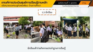 นักเรียนเข้าร่วมกิจกรรมประจาฐานการเรียนรู้
บุคลากร องค์ประกอบที่ 1
เกณฑ์การประเมินศูนย์การเรียนรู้ตามหลัก
ปรัชญาของเศรษฐกิจพอเพียง ด้านการศึกษา
1.3 นักเรียน
 