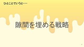 ひとことでいうと・・・ 
隙間を埋める戦略 
4
 