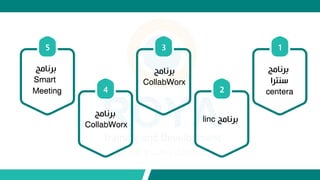 1
‫برنامج‬
‫سنترا‬
centera
2
‫برنامج‬
linc
3
‫برنامج‬
CollabWorx
4
‫برنامج‬
CollabWorx
5
‫برنامج‬
Smart
Meeting
 