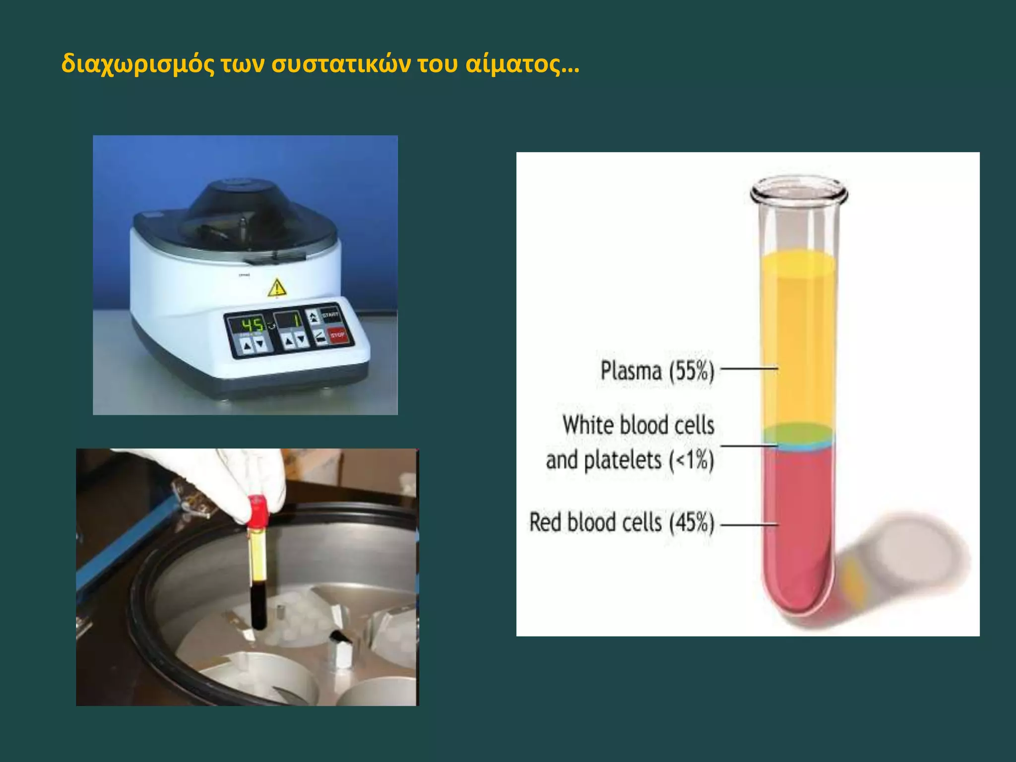 διαχωρισμός των συστατικών του αίματος…
 