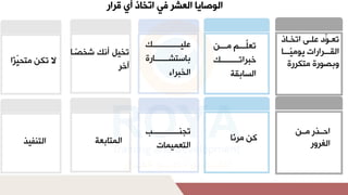 ‫محببتألمببنل‬
‫مشغرتأ‬
ً
‫ن‬‫هنلمر‬
‫تجنببببببببببببال‬
‫مشتاايا‬
‫بام‬ ‫مشات‬
‫مشتنفيت‬
‫قرار‬ ‫أي‬ ‫اتخاذ‬ ‫في‬ ‫العشر‬ ‫الوصايا‬
‫ذل‬ ‫ب‬
‫ب‬‫بدلمتخ‬
‫ب‬ ‫دلا‬‫د‬‫و‬‫ب‬
‫ب‬‫تا‬
‫ل‬ ‫ًببب‬‫ي‬‫ليوم‬ ‫مشقبببرمأم‬
‫تبصوأةلمتكرأة‬
‫بببنل‬
‫ب‬‫بببالم‬
‫ب‬َّ‫تا‬
‫ببببببببكل‬‫ب‬‫خبرمت‬
‫بقم‬ ‫مشس‬
‫يبببببببببببببكل‬ ‫ا‬
‫أةل‬ ‫بببببب‬‫ب‬‫ستر‬ ‫ب‬
‫مشخبرمء‬
‫ًل‬
‫لانكلشخصب‬ ‫تخي‬
‫ل‬
‫آخر‬
ً‫ز‬‫ي‬ ‫اللتكنلمت‬
‫م‬
 