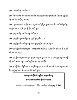 134
៚ សរារគ ់ររាួ ែ ់រុង ។
៚ រំងាប់ជនក្ំណារសោ គ្បហារ រំងាប់ម្ិគ្តឧចារសោ ក្ុំេែី រមា
ង ប់គ្េីសោ ក្ុំឱ្យអ្វីៗ
រមា
ង ប់សរាគសោ ក្ែីបនថ ោ ។
៚ ឫក្ោេុភាព េម្ែីរាបទាប ស្គ
ា ់ចាេ់គ្ពឹទា
ធ អ្នក្ផងេរសេើរ រា ់មាត់គ្គប់គា
ន
េម្បូណ
ា ោភា សក្រ ត៍
សម
ោ ះថ្កុំសថ្កើង ។ (ជុំ ម្ួង)
៚ ឫក្េជតានគ្ក្ណានឹងពនាក្ំសណ
ើ ត ។
៚ ឫក្គ្ក្អ្ឺតែូរអារម្៍គ្តូវនថ្ង ឬ(សធ្ើវឫក្គ្ក្អ្ឺត…)។
៚ ឫេេីម្ួ សែើម្គង់សផេងថា
ន ំង បងបអូនគ្តឡាំងគង់សផេងរិតត ។
៚ឫេេីសធ្ើវកា
ល ក្់ោក្់គា
ោ នថា
ន ំង គងេាររគាំងវា ម្ិនឮ េុរិយ៉ម្ិន ក្ជាពនលឺ អ្ួត្លឺ
អ្ពិ អ្ំដពក្េតវ ។
៚ ឫេេីអាងបនា
ល ការោរខ្លួន គ្ោជញអាងរាេ់ក្បួនការោរខ្ុេ ម្នុេេ ងង់គា
ោ នអាងអ្វី
ទាំងអ្េ់ អាងដតសម
ល ះតទ ់ក្មា
ល ំងោ ។ (េុង េុីវ)
៚ ឫេេីេីោ ខ្ំគ្បឹងភាវនា រសគ្ម្ើនក្ម្ោោ
ា ន សហាះស ើរសវហាេ៍ សោ ក្មា
ល ំងមន
ម្ិនេគ្ងួម្គ្ោណ ោរ់មនសែើរែី។ (ជុំ ម្ួង)
( ឯ )
 