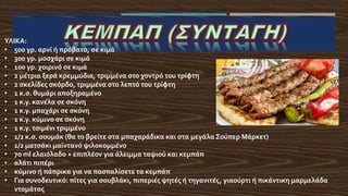 ΥΛΙΚΑ:
• 500 γρ. αρνί ή πρόβατο, σε κιμά
• 300 γρ. μοσχάρι σε κιμά
• 100 γρ. χοιρινό σε κιμά
• 2 μέτρια ξερά κρεμμύδια, τριμμένα στο χοντρό του τρίφτη
• 2 σκελίδες σκόρδο, τριμμένα στο λεπτό του τρίφτη
• 1 κ.σ. θυμάρι αποξηραμένο
• 1 κ.γ. κανέλα σε σκόνη
• 1 κ.γ. μπαχάρι σε σκόνη
• 1 κ.γ. κύμινο σε σκόνη
• 1 κ.γ. τσιμένι τριμμένο
• 1/2 κ.σ. σουμάκ (θα το βρείτε στα μπαχαράδικα και στα μεγάλα Σούπερ Μάρκετ)
• 1/2 ματσάκι μαϊντανό ψιλοκομμένο
• 70 ml ελαιόλαδο + επιπλέον για άλειμμα ταψιού και κεμπάπ
• αλάτι πιπέρι
• κύμινο ή πάπρικα για να πασπαλίσετε τα κεμπάπ
• Για συνοδευτικό: πίτες για σουβλάκι, πιπεριές ψητές ή τηγανιτές, γιαούρτι ή πικάντικη μαρμελάδα
ντομάτας
 