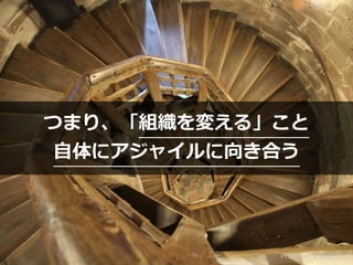 Photo on VisualHunt
つまり、「組織を変える」こと


⾃体にアジャイルに向き合う
 