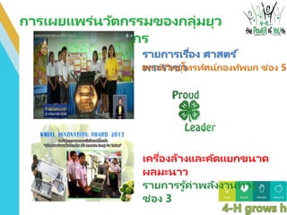 เครื่องล้างและคัดแยกขนาด
ผลมะนาว
รายการรู ้ค่าพลังงานทาง
ช่อง 3
สถานีวิทยุโทรทัศน์กองทัพบก ช่อง 5
 
